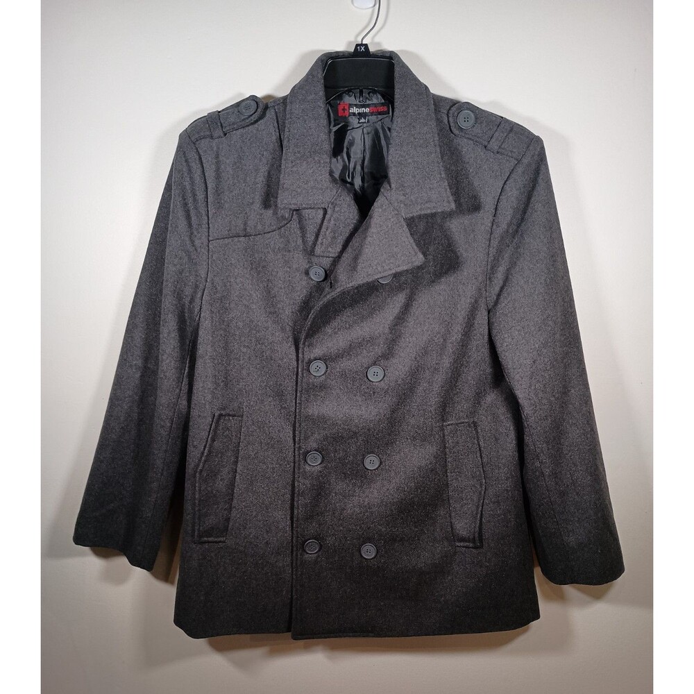 NWT Alpine Swiss Coat Womens Gray Wool Double Breasted Peacoat Jacket Size Large